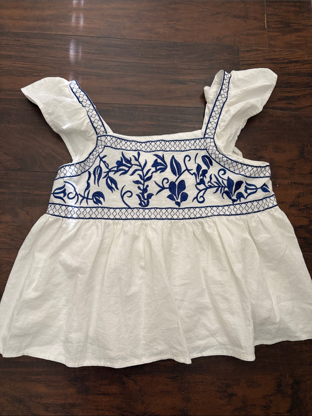 SHEIN White Camisole Top with Blue Floral Embroidery